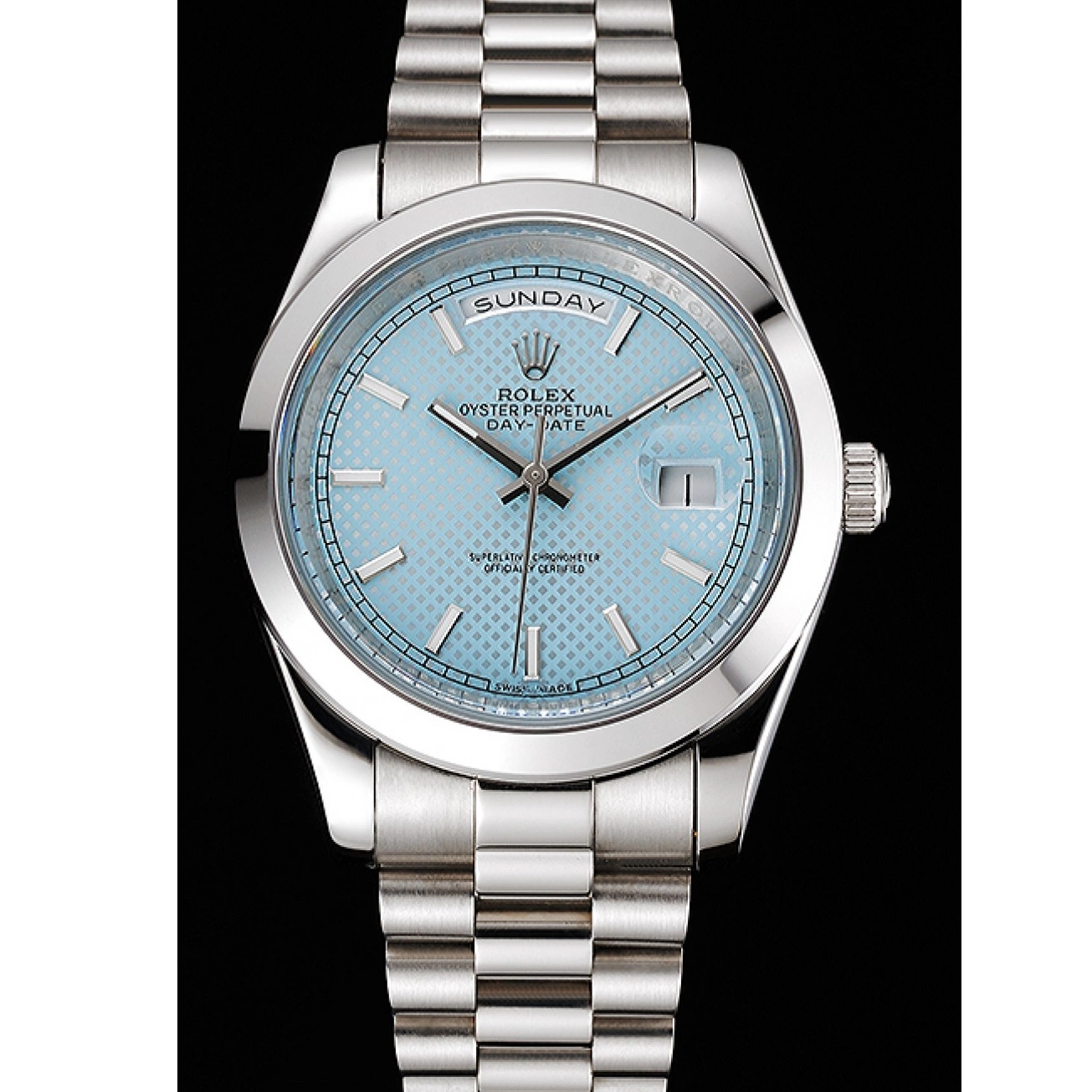 Best AAA Replica Sites Case Date Day 40 Ice Bracelet Rolex Blue Stainless Steel Dial And 0627